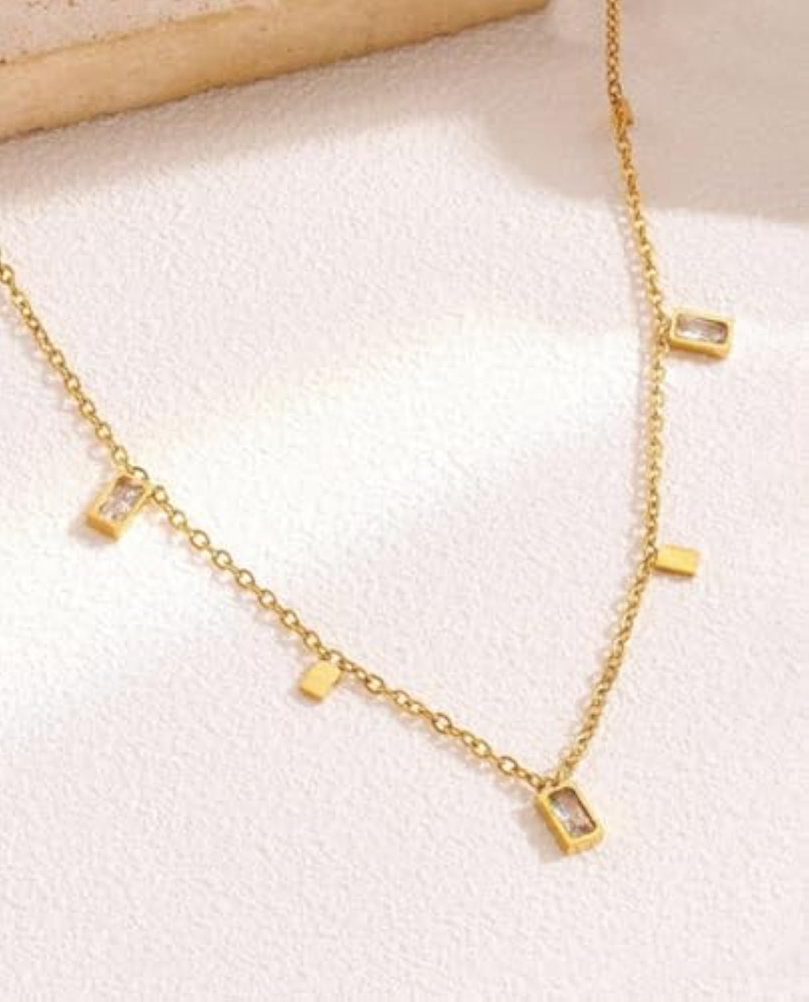 Gold-Tone Dainty Rectangle Charm Necklace for Women & Girls